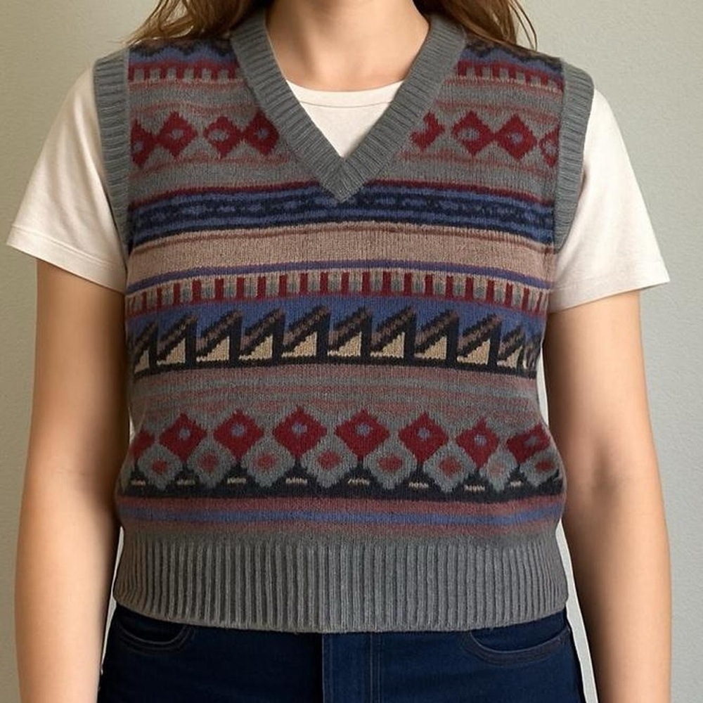 Vintage D.K. Gold by Donnkenny Fair Isle Sweater Vest — Made in Hong Kong.